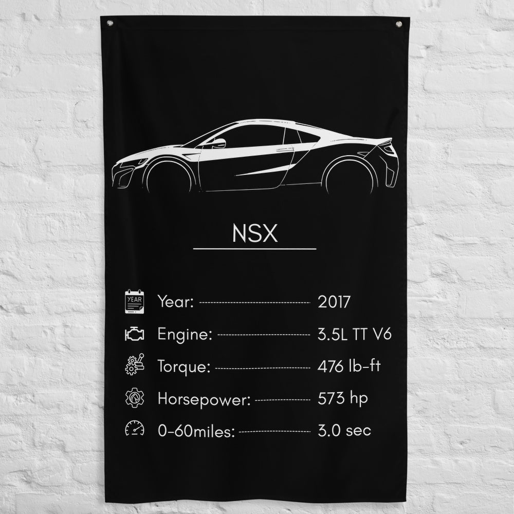Acura NSX 2017 car silhouette spec flag - White Brick Wall