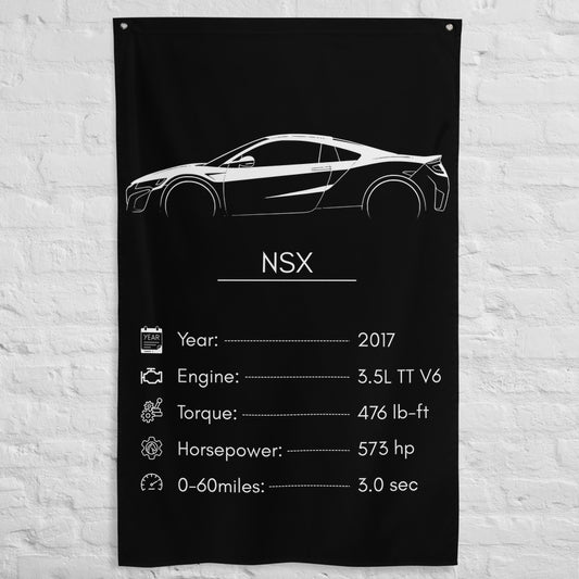Acura NSX 2017 car silhouette spec flag - White Brick Wall