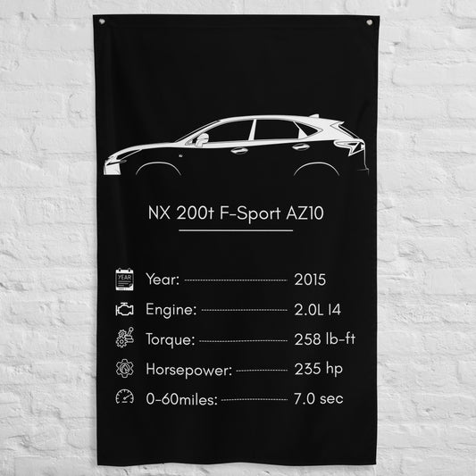 Lexus NX 200t F-Sport AZ10 2015 car silhouette spec flag - White Brick Wall