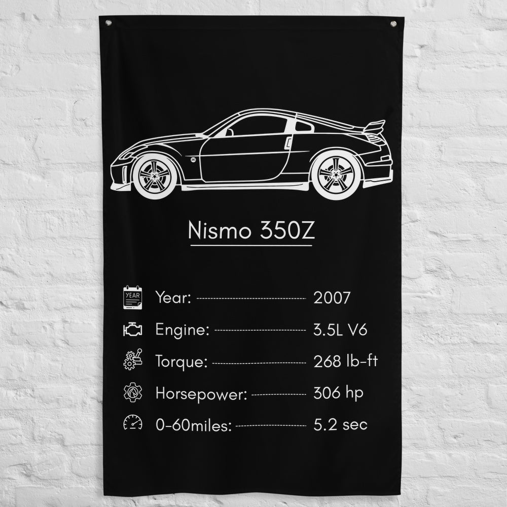 Nissan Nismo 350Z 2007 car silhouette spec flag - White Brick Wall