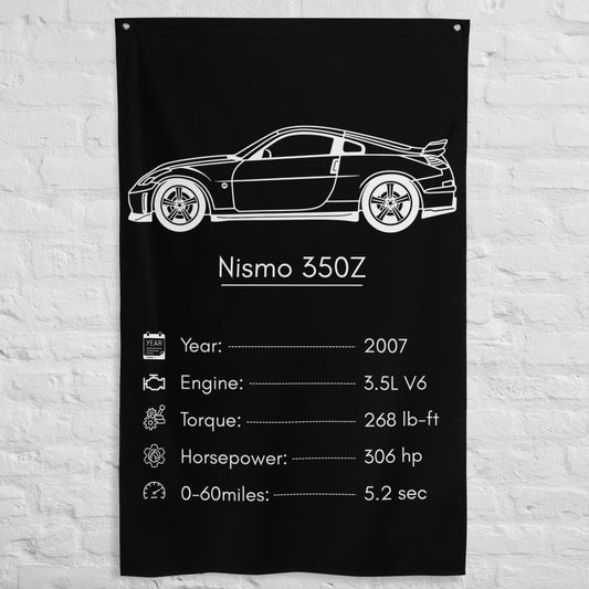 Nissan Nismo 350Z 2007 car silhouette spec flag - White Brick Wall