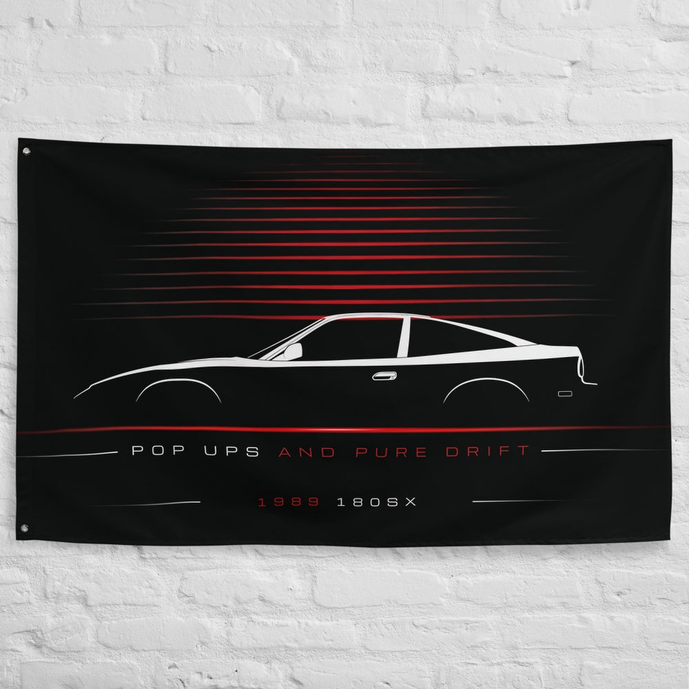 Nissan 180SX 1989 car silhouette flag - White Brick Wall