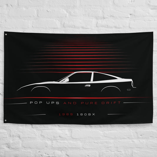 Nissan 180SX 1989 car silhouette flag - White Brick Wall
