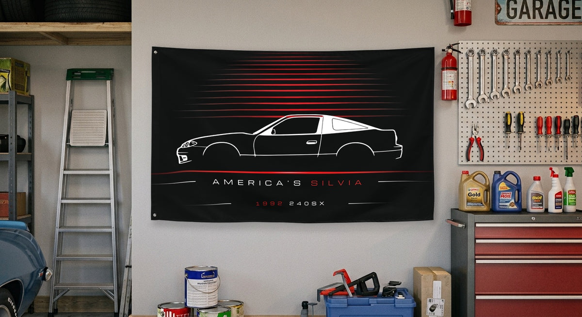 Nissan 240SX 1992 car silhouette flag - Garage Wall