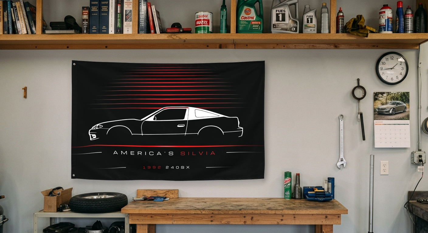 Nissan 240SX 1992 car silhouette flag - Garage Workbench