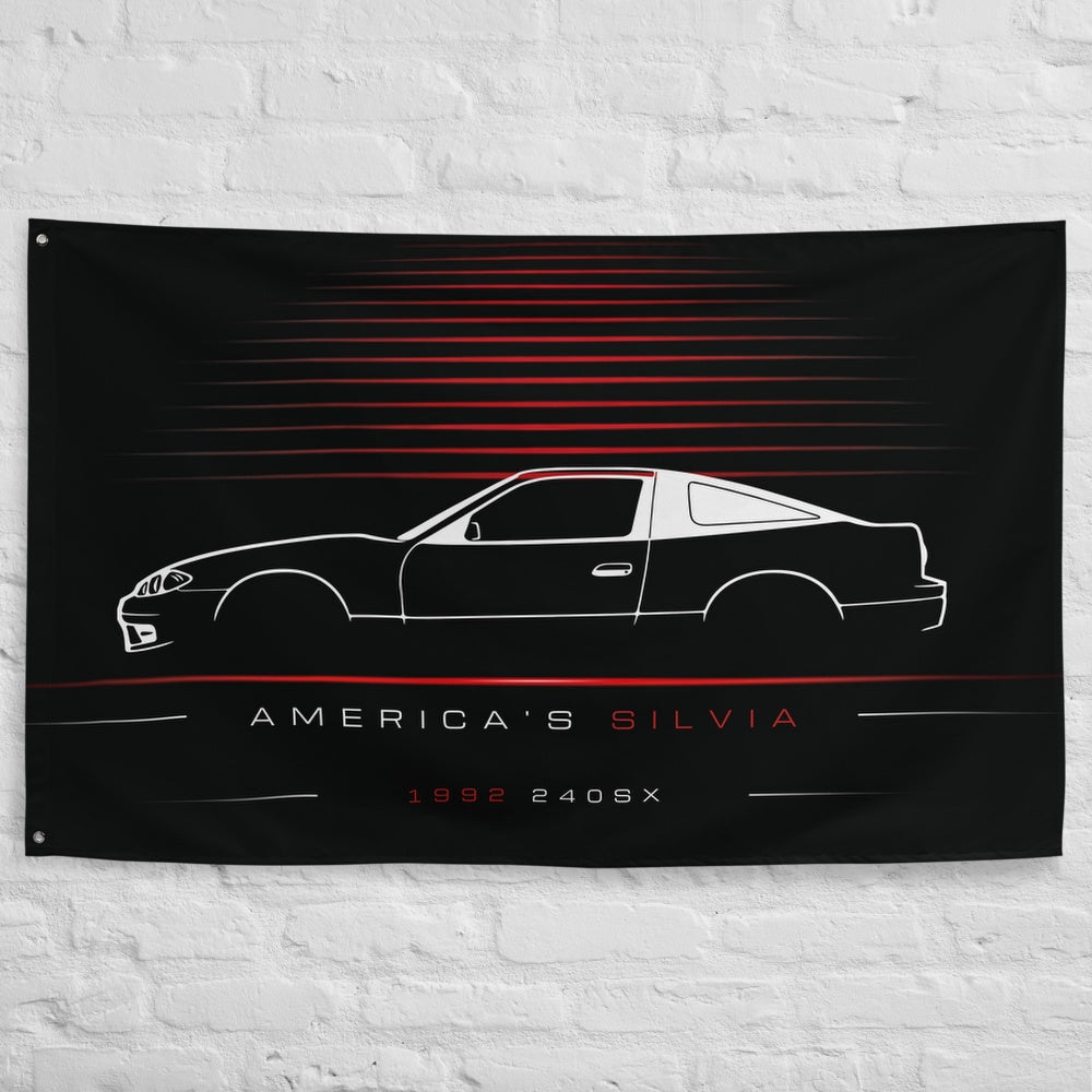 Nissan 240SX 1992 car silhouette flag - White Brick Wall