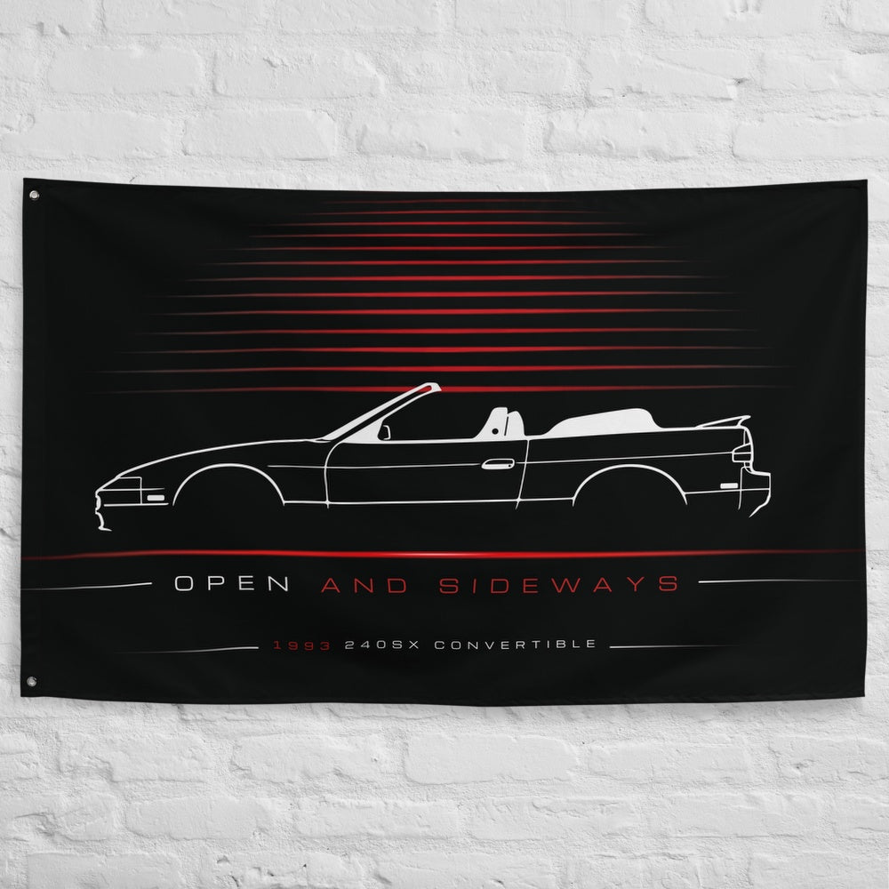 Nissan 240SX Convertible 1993 car silhouette flag - White Brick Wall