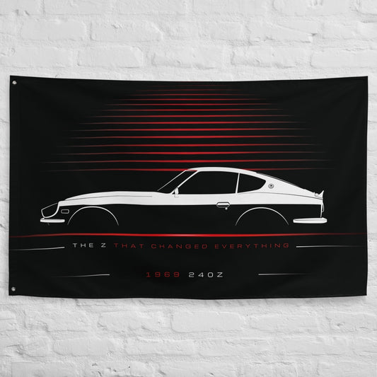 Nissan 240Z 1969 car silhouette flag - White Brick Wall
