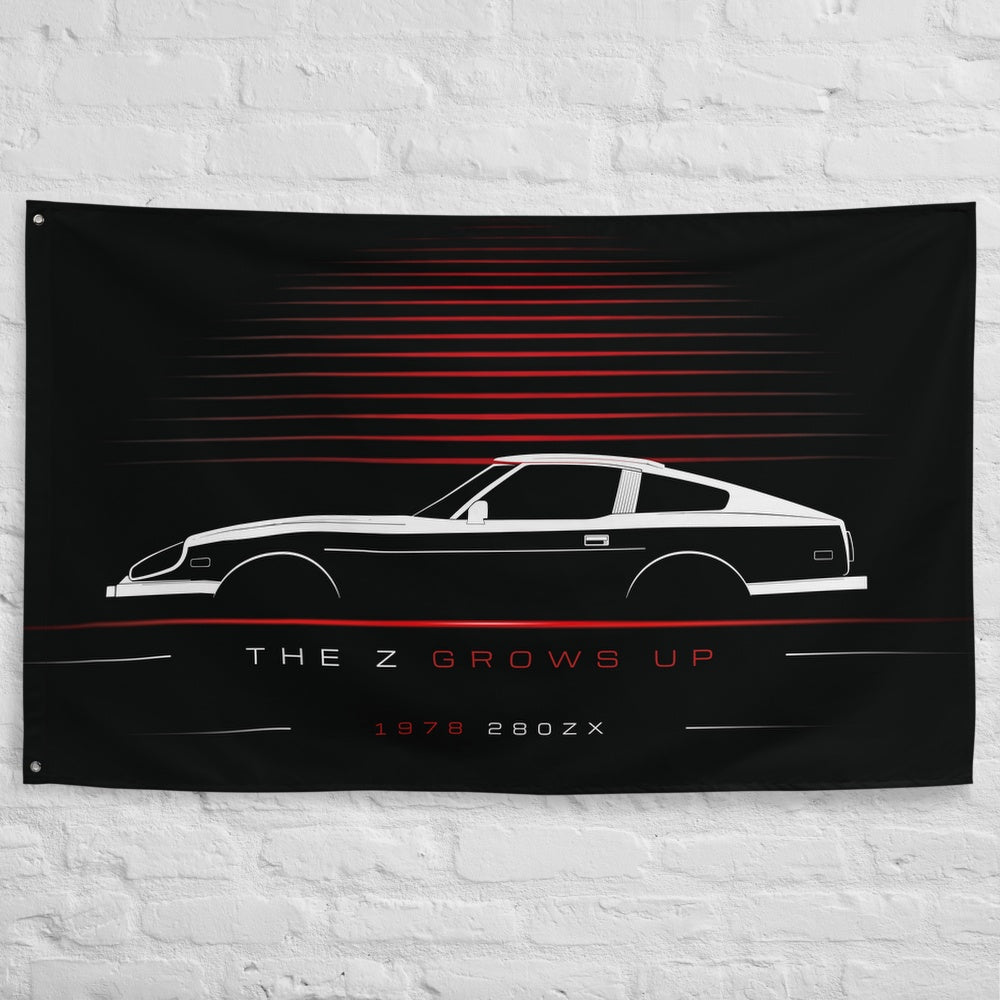 Nissan 280ZX 1978 car silhouette flag - White Brick Wall