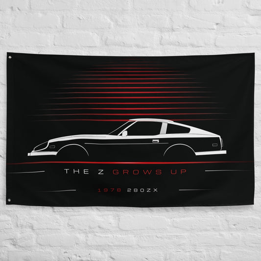 Nissan 280ZX 1978 car silhouette flag - White Brick Wall