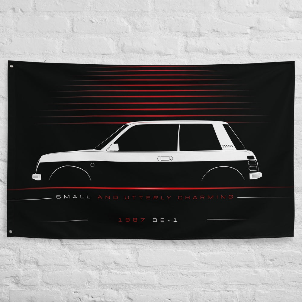 Nissan Be-1 1987 car silhouette flag - White Brick Wall