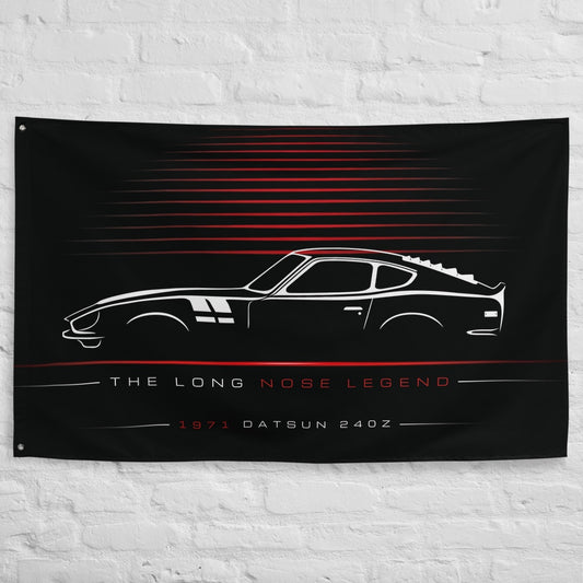 Nissan Datsun 240Z 1971 car silhouette flag - White Brick Wall