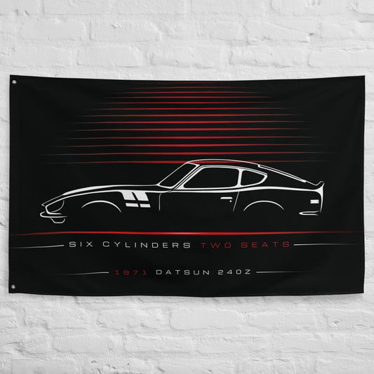 Nissan Datsun 240Z 1971 car silhouette flag - White Brick Wall