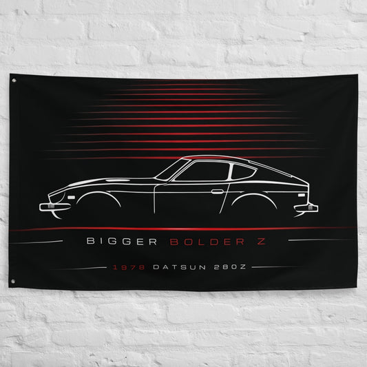 Nissan Datsun 280Z 1978 car silhouette flag - White Brick Wall