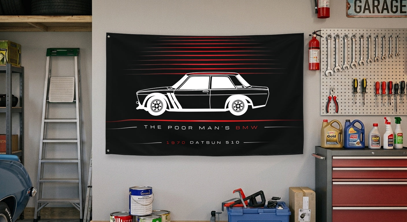 Nissan Datsun 510 1970 car silhouette flag - Garage Wall