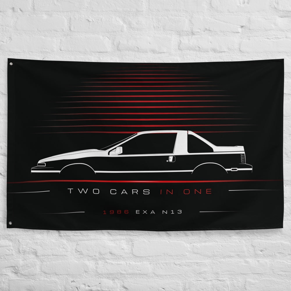 Nissan EXA N13 1986 car silhouette flag - White Brick Wall