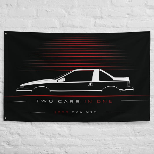 Nissan EXA N13 1986 car silhouette flag - White Brick Wall