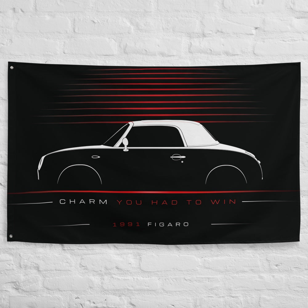 Nissan Figaro 1991 car silhouette flag - White Brick Wall