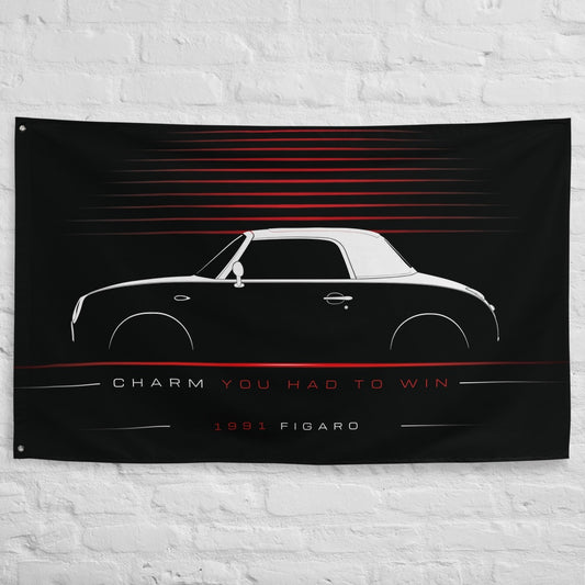 Nissan Figaro 1991 car silhouette flag - White Brick Wall