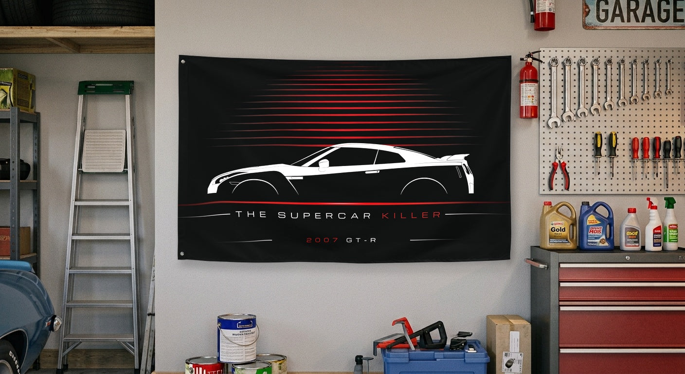 Nissan GT-R 2007 car silhouette flag - Garage Wall
