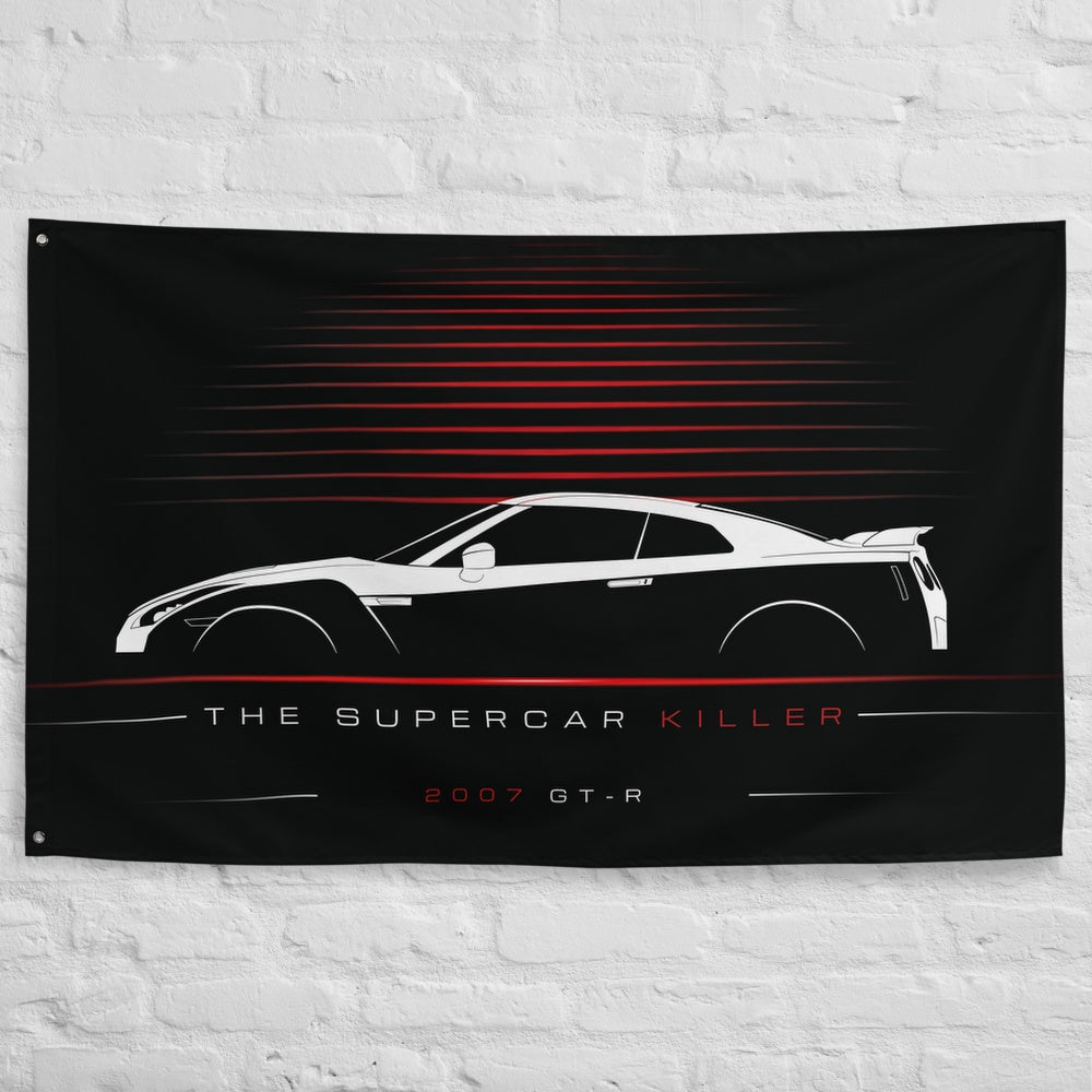 Nissan GT-R 2007 car silhouette flag - White Brick Wall