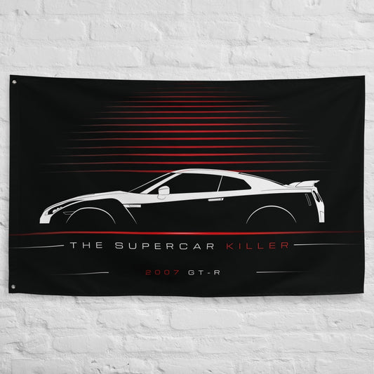 Nissan GT-R 2007 car silhouette flag - White Brick Wall