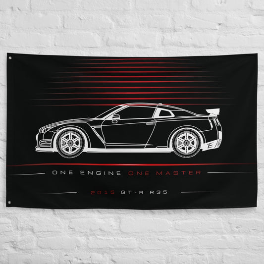 Nissan GT-R R35 2015 car silhouette flag - White Brick Wall