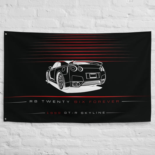 Nissan GT-R Skyline 1999 car silhouette flag - White Brick Wall
