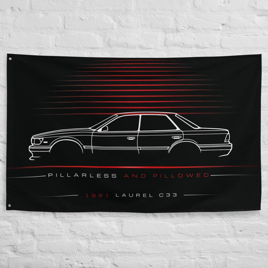 Nissan Laurel C33 1991 car silhouette flag - White Brick Wall