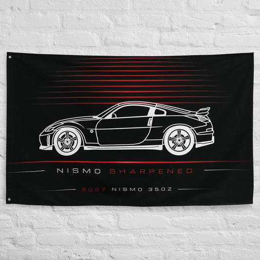 Nissan Nismo 350Z 2007 car silhouette flag - White Brick Wall