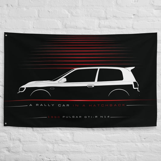 Nissan Pulsar GTI-R N14 1990 car silhouette flag - White Brick Wall