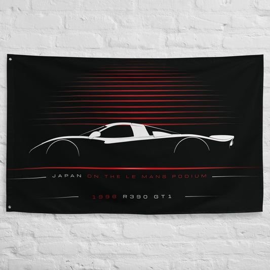 Nissan R390 GT1 1998 car silhouette flag - White Brick Wall