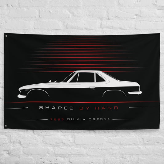 Nissan Silvia CSP311 1965 car silhouette flag - White Brick Wall