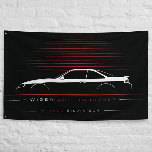 Nissan Silvia S14 1993 car silhouette flag - White Brick Wall