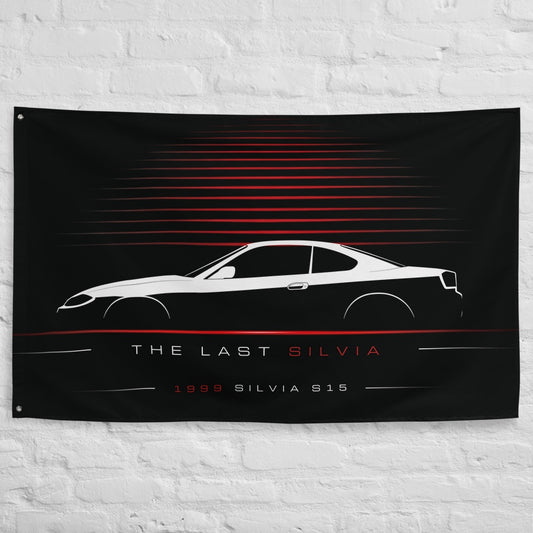 Nissan Silvia S15 1999 car silhouette flag - White Brick Wall