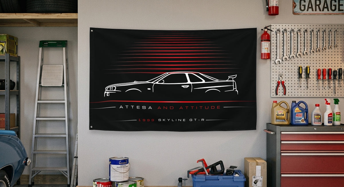 Nissan Skyline GT-R 1999 car silhouette flag - Garage Wall