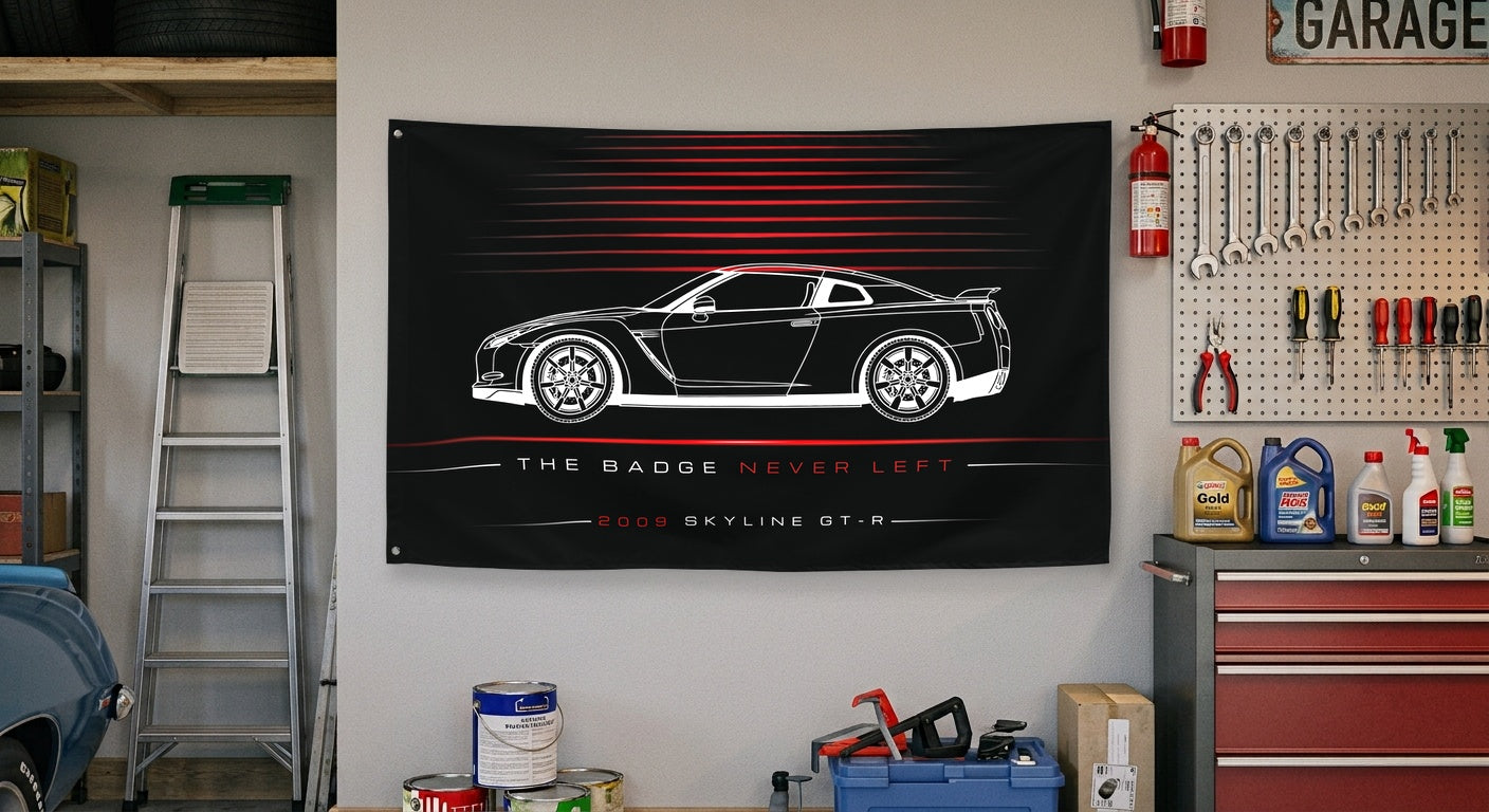 Nissan Skyline GT-R 2009 car silhouette flag - Garage Wall
