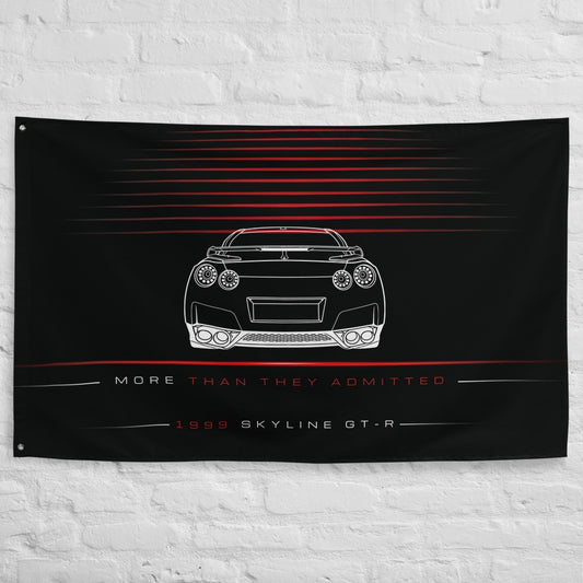 Nissan Skyline GT-R 1999 car silhouette flag - White Brick Wall