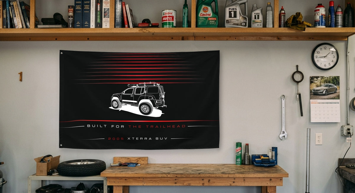 Nissan Xterra SUV 2005 car silhouette flag - Garage Workbench