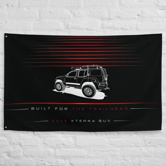 Nissan Xterra SUV 2005 car silhouette flag - White Brick Wall