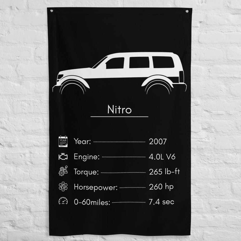 Dodge Nitro 2007 car silhouette spec flag - White Brick Wall