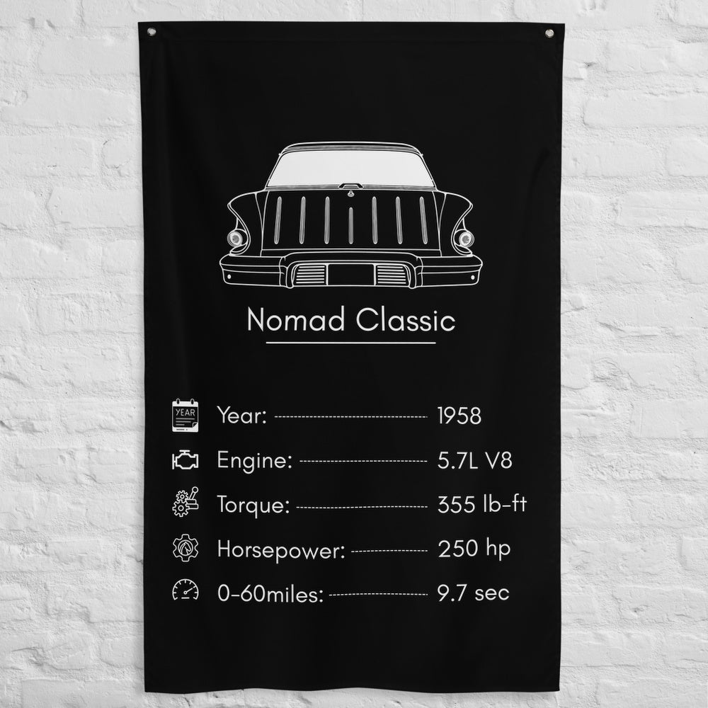 Chevrolet Nomad Classic 1958 car silhouette spec flag - White Brick Wall