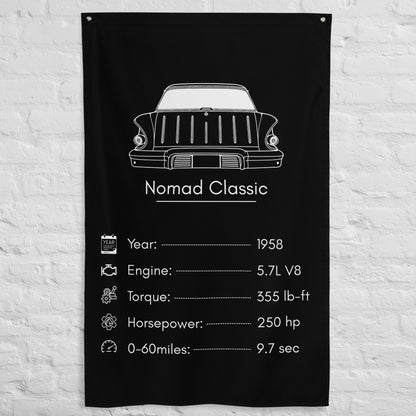 Chevrolet Nomad Classic 1958 car silhouette spec flag - White Brick Wall