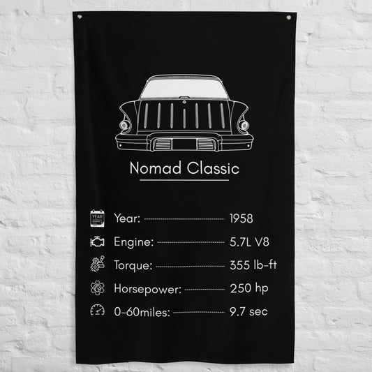 Chevrolet Nomad Classic 1958 car silhouette spec flag - White Brick Wall