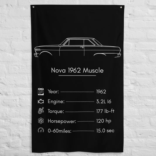 Chevrolet Nova 1962 Muscle 1962 car silhouette spec flag - White Brick Wall