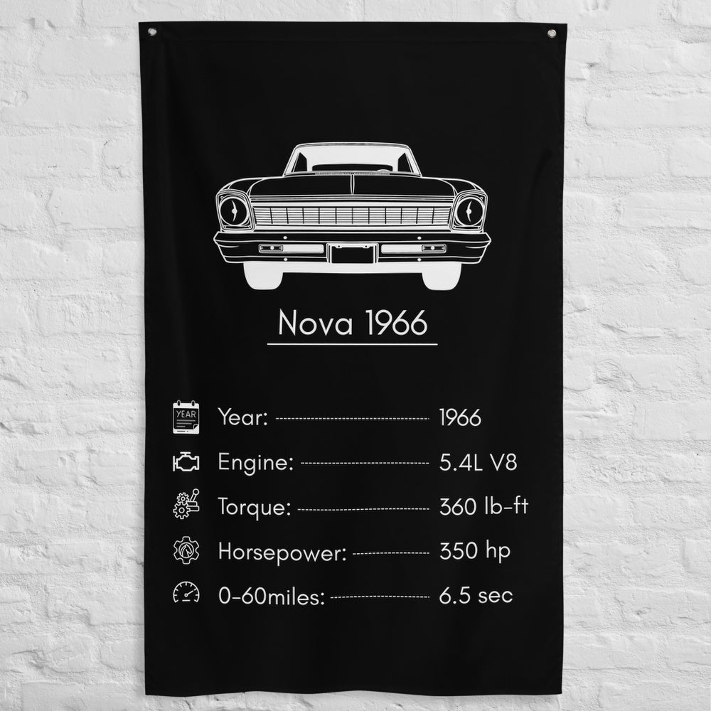 Chevrolet Nova 1966 1966 car silhouette spec flag - White Brick Wall