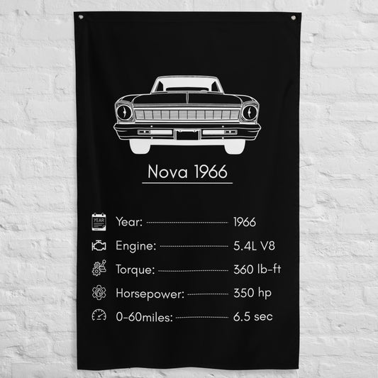 Chevrolet Nova 1966 1966 car silhouette spec flag - White Brick Wall