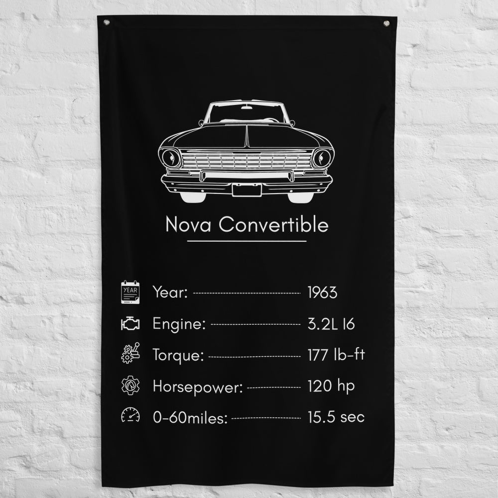 Chevrolet Nova Convertible 1963 car silhouette spec flag - White Brick Wall