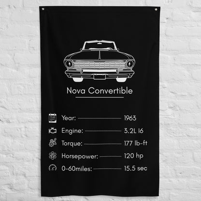 Chevrolet Nova Convertible 1963 car silhouette spec flag - White Brick Wall