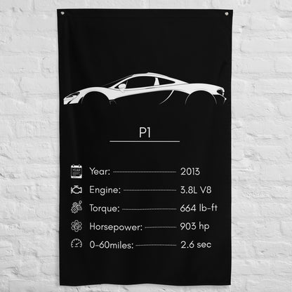 McLaren P1 2013 car silhouette spec flag - White Brick Wall